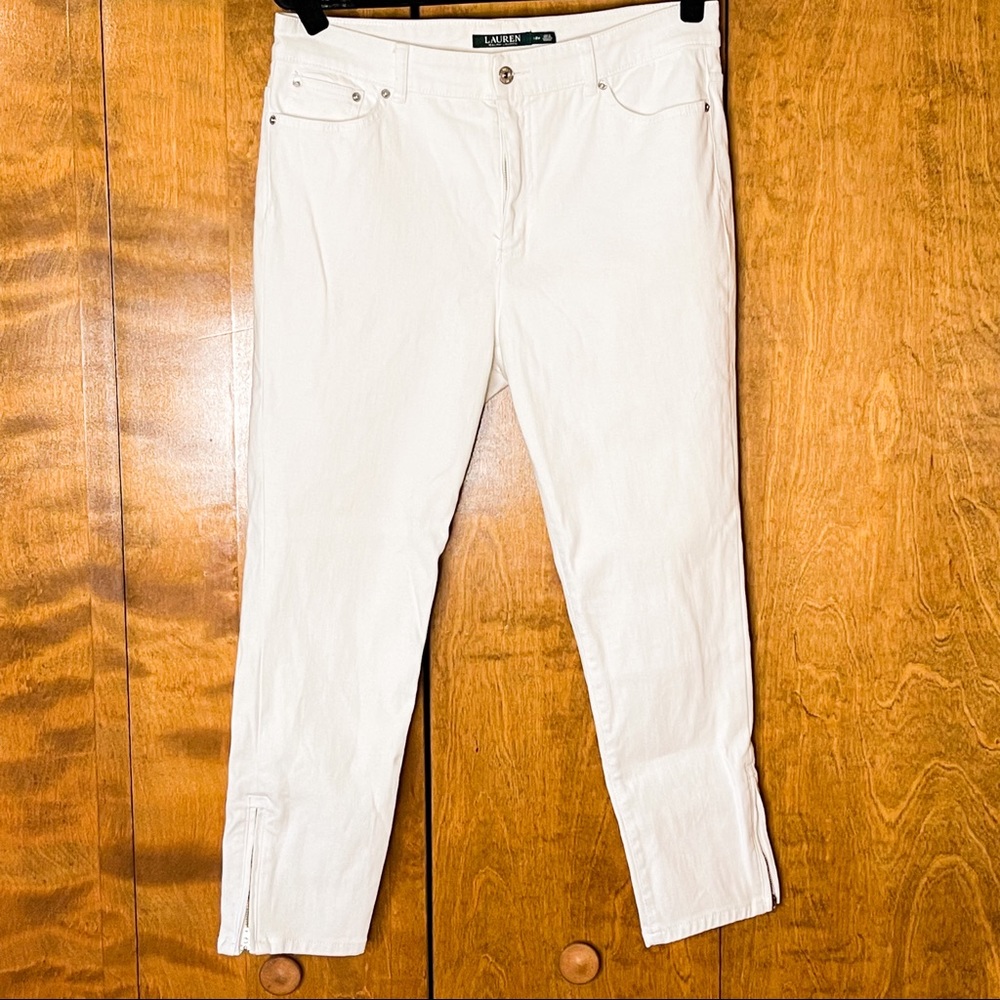 White Lauren Ralph Lauren cropped skinny jeans with ankle zip detail